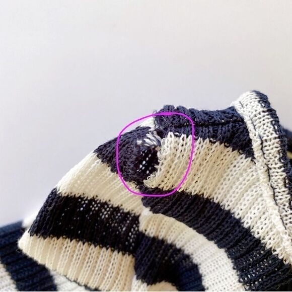 H&M Divided Knit Crop Top Navy Blue & White Stripes Short Sleeve Shirt S - Picture 6 of 9